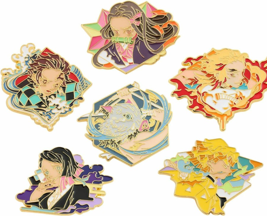 feimeng jewelry Anime Demon Enamel Pins Set, 5Pcs Anime Character Brooches And Lapel Badges Set, Tanjirou Agatsuma Zenitsu Metal Pins For Backpack Bag Hat Jacket, Gifts For Fans Online