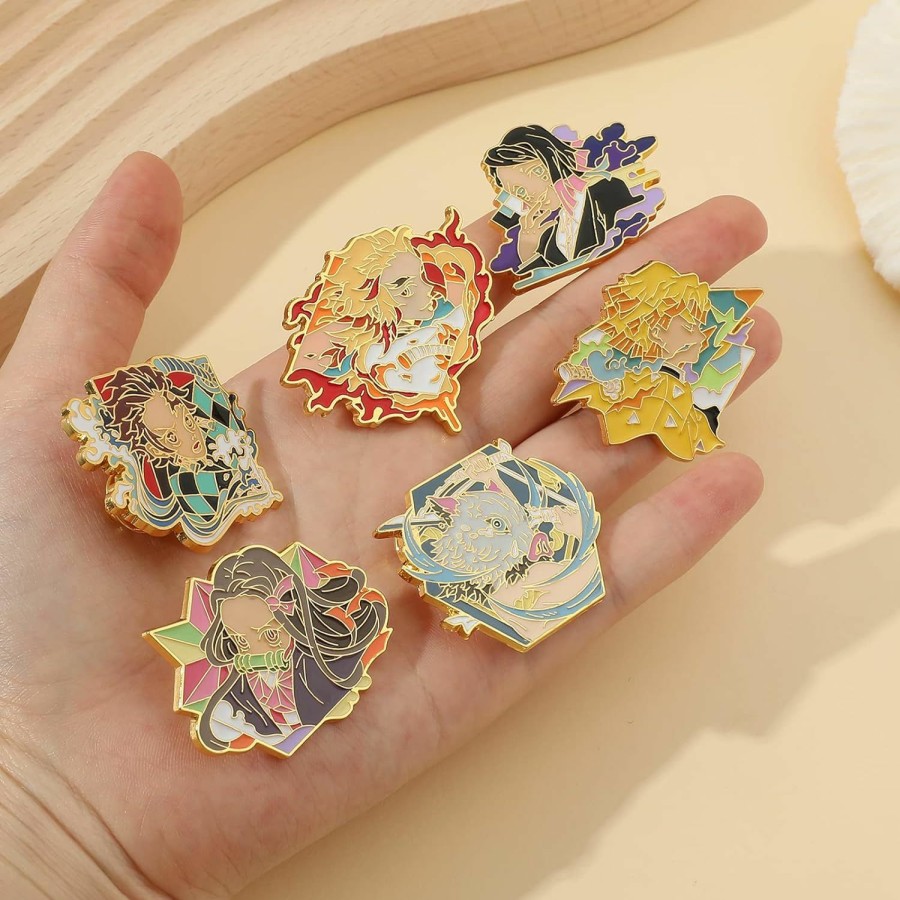 feimeng jewelry Anime Demon Enamel Pins Set, 5Pcs Anime Character Brooches And Lapel Badges Set, Tanjirou Agatsuma Zenitsu Metal Pins For Backpack Bag Hat Jacket, Gifts For Fans Online