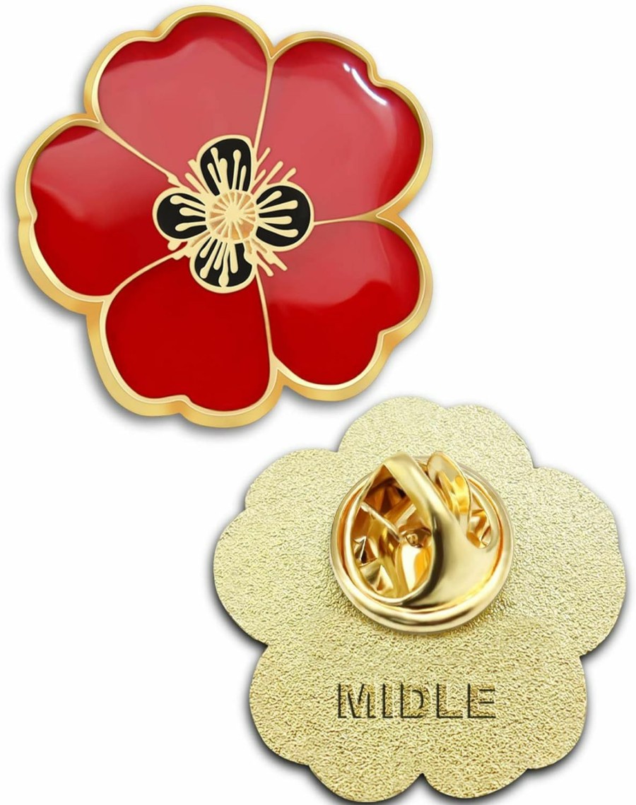 MIDLE 2/20/50/100Pcs Memorial Day Veterans Day Flower Enamel Lapel Pin 1", Souvenir For Men Women Clothes Bags Hats Clearance