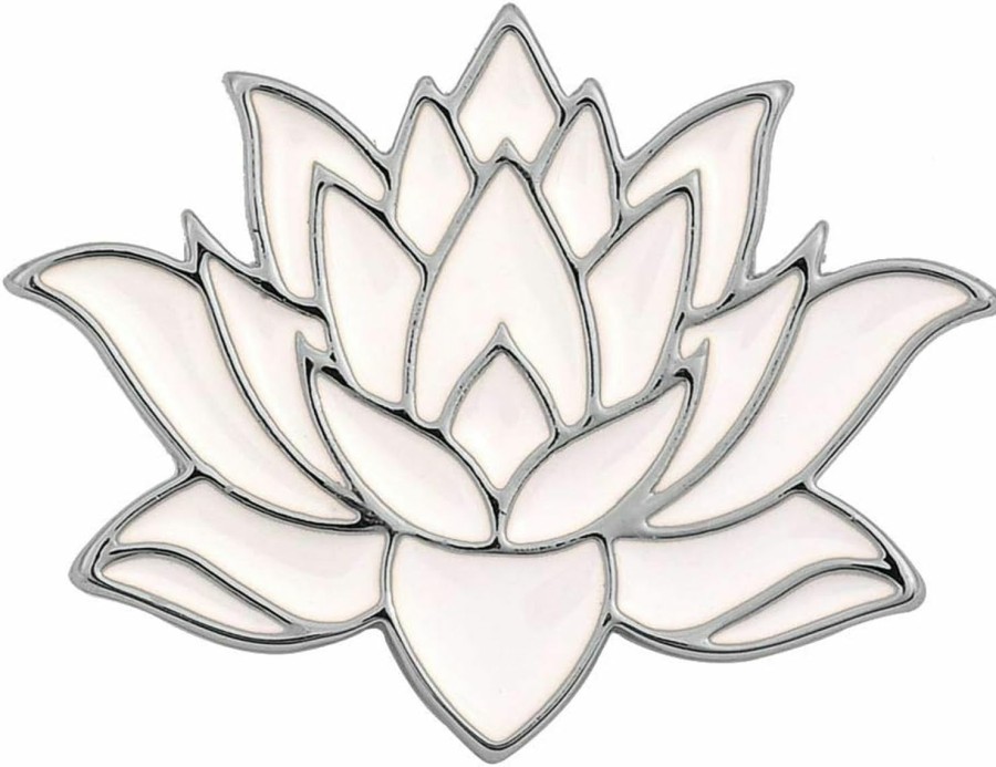 SENFAI Senfai 10K Gold Color Cute White Enamel Lotus Pin And Brooch(Silver) Hot