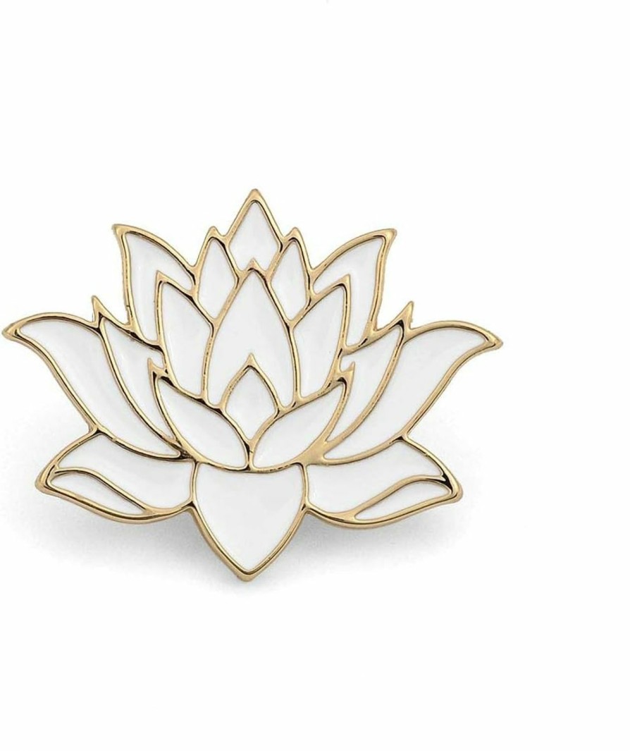 SENFAI Senfai 10K Gold Color Cute White Enamel Lotus Pin And Brooch(Silver) Hot