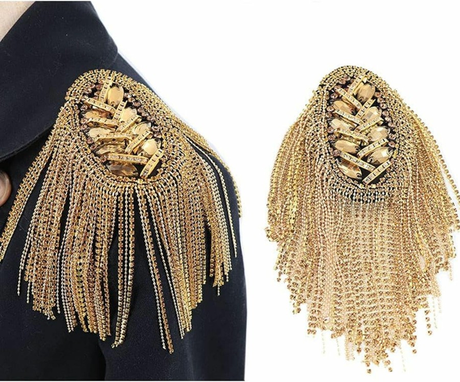 Zthread 2Pcs Rhinestone Tassel Shoulder Epaulet Spike Chain Shoulder Badge Brooch Pins For Man Woman Online