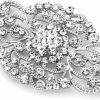 Mariell Mariell Vintage Bridal Crystal Brooch Pin, 4\" Wide, Antique Silver Wedding Pin, Rhinestone Brooch For Brides And Wedding, Art Deco Fashion Accessory Hot