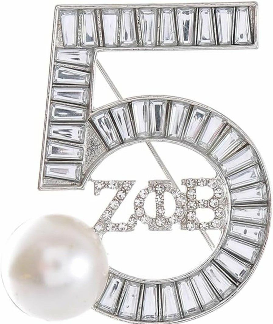 HUSURU Zeta Sorority Brooch Five Numbers Greek Letters Pearl Broach Pin Black Lady Social Zpb Jewelry Gift For Finer Women Clearance