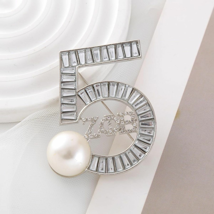 HUSURU Zeta Sorority Brooch Five Numbers Greek Letters Pearl Broach Pin Black Lady Social Zpb Jewelry Gift For Finer Women Clearance