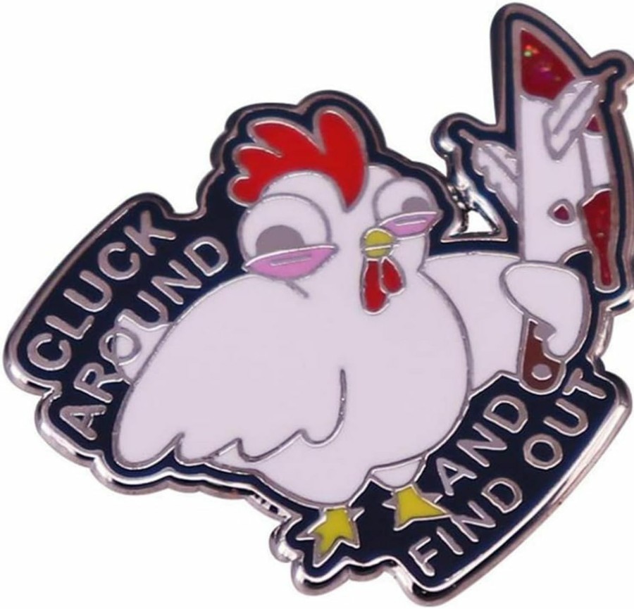 LATINDAY Latinday Cluck Around And Find Out Brooch Angry Chicken Enamel Pin Bird Knife Funny Badge Wholesale