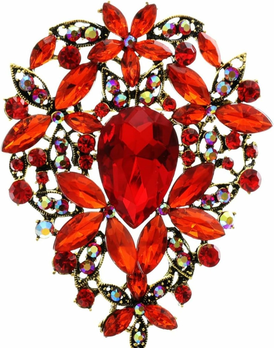 YOQUCOL Yoqucol Vintage Austrian Crystal Rhinestone Leaf Shape Big Large Brooch Pin For Women Gold Tone Hot