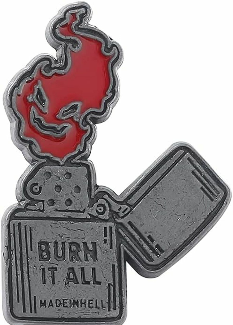 feimeng jewelry Burn It All Hard Enamel Pin, Made In Hell Punk Gothic Lapel Pins Badges, Evil Red Flame Lighter Shape Brooches Pins Jewelry For Men Boys Hot