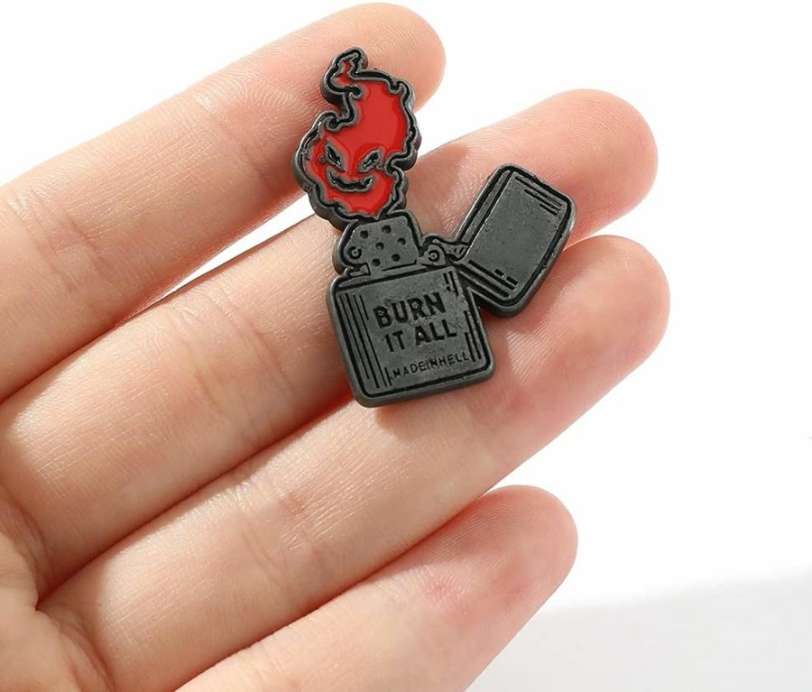 feimeng jewelry Burn It All Hard Enamel Pin, Made In Hell Punk Gothic Lapel Pins Badges, Evil Red Flame Lighter Shape Brooches Pins Jewelry For Men Boys Hot