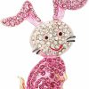 Dtja Rhinestone Pink Rabbit Animal Brooch Pin For Women Girls Teens Gold Plated Cute Crystal Cartoon Bunny Brooches Lapel Pins Lucky Decor Dress Accessories Easter Holiday Jewelry Gift For Daughter Niece Pet-Lover Hot