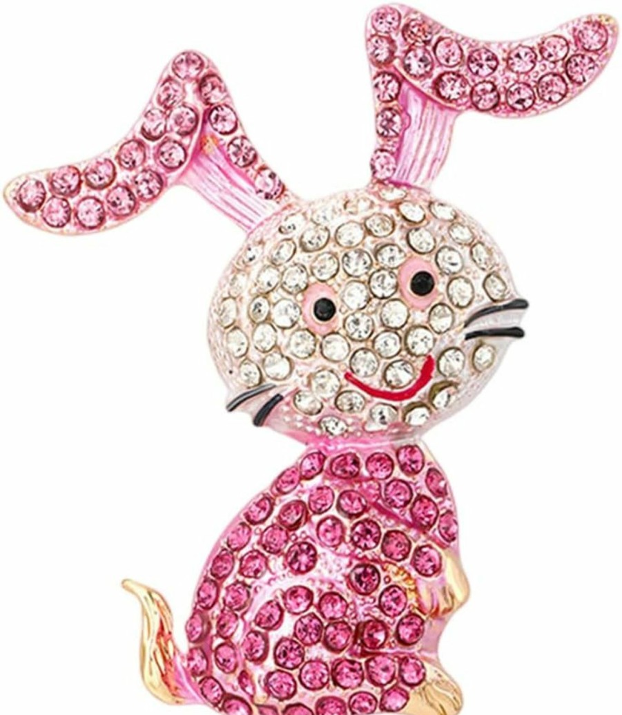 Dtja Rhinestone Pink Rabbit Animal Brooch Pin For Women Girls Teens Gold Plated Cute Crystal Cartoon Bunny Brooches Lapel Pins Lucky Decor Dress Accessories Easter Holiday Jewelry Gift For Daughter Niece Pet-Lover Hot