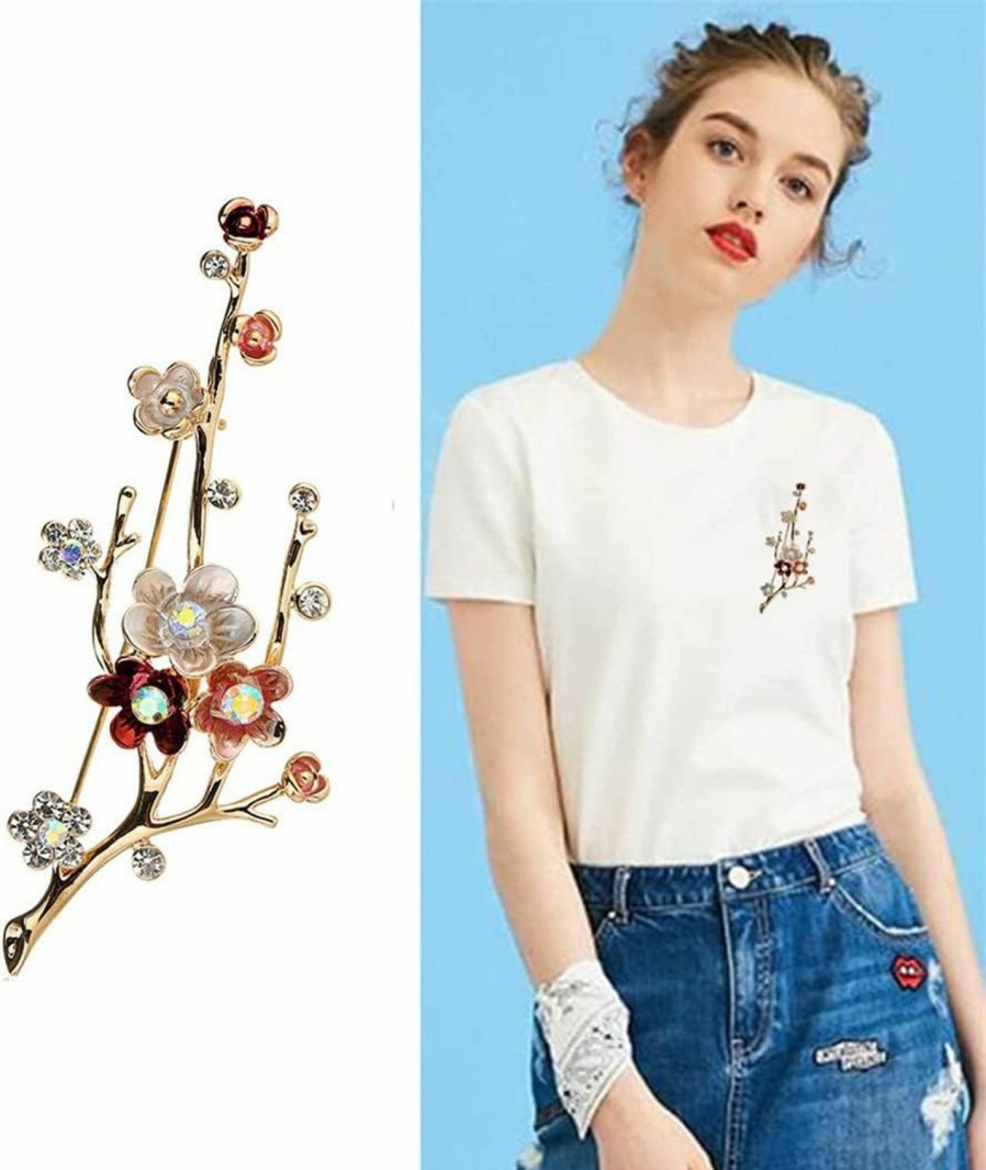 GUMEGE Plum Blossom Brooch Rhinestones Flower Brooch Collar Dress Scarf Decoration Lapel Pin For Women Girl Bridal Wedding Jewelry Gifts Online