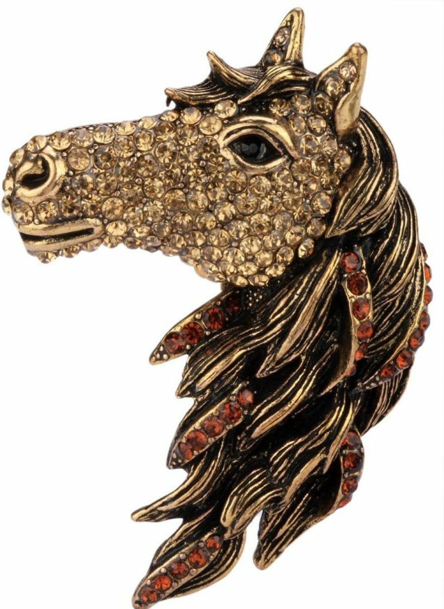 YACQ Yacq Women'S Big Horse Head Pin Brooches + Pendants 2 In 1 - Scarf Holders - Lead & Nickle Free - (2-1/2 H X 1-1/2 W) Inches - Halloween Costume Accessories Clearance