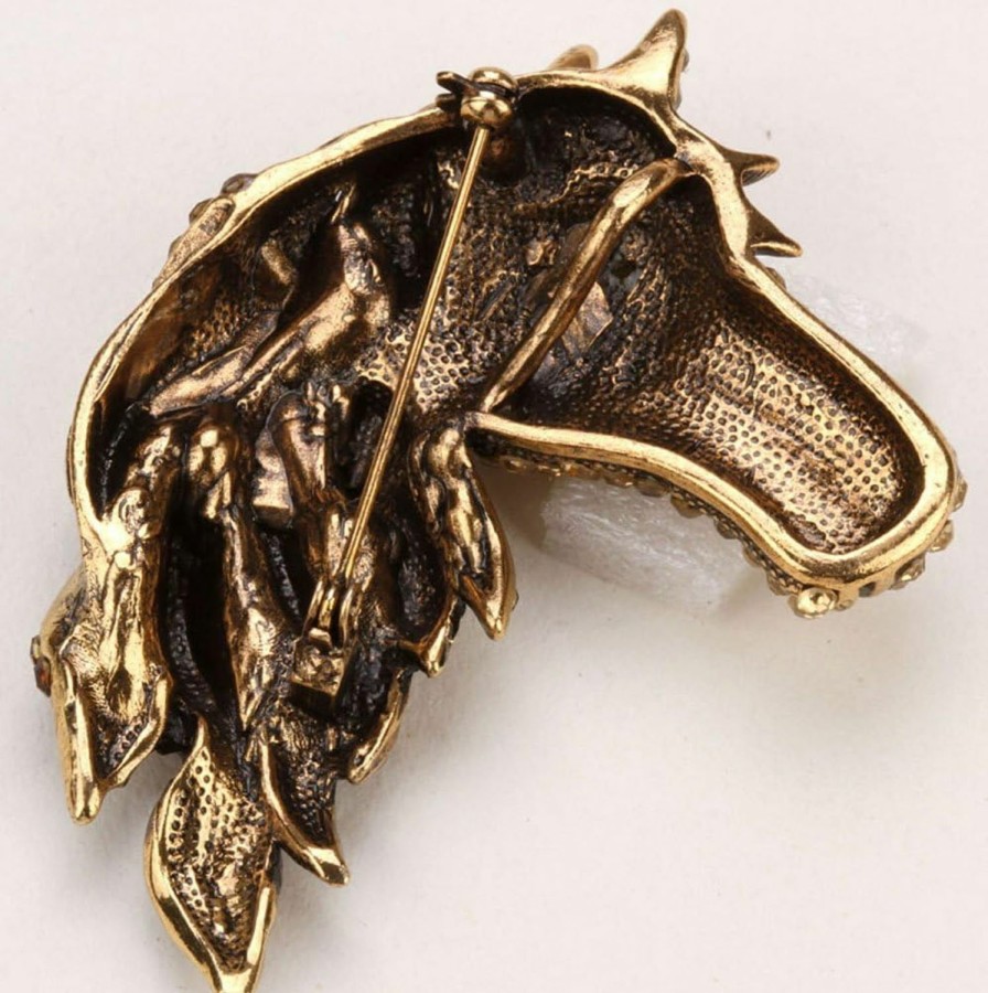 YACQ Yacq Women'S Big Horse Head Pin Brooches + Pendants 2 In 1 - Scarf Holders - Lead & Nickle Free - (2-1/2 H X 1-1/2 W) Inches - Halloween Costume Accessories Clearance