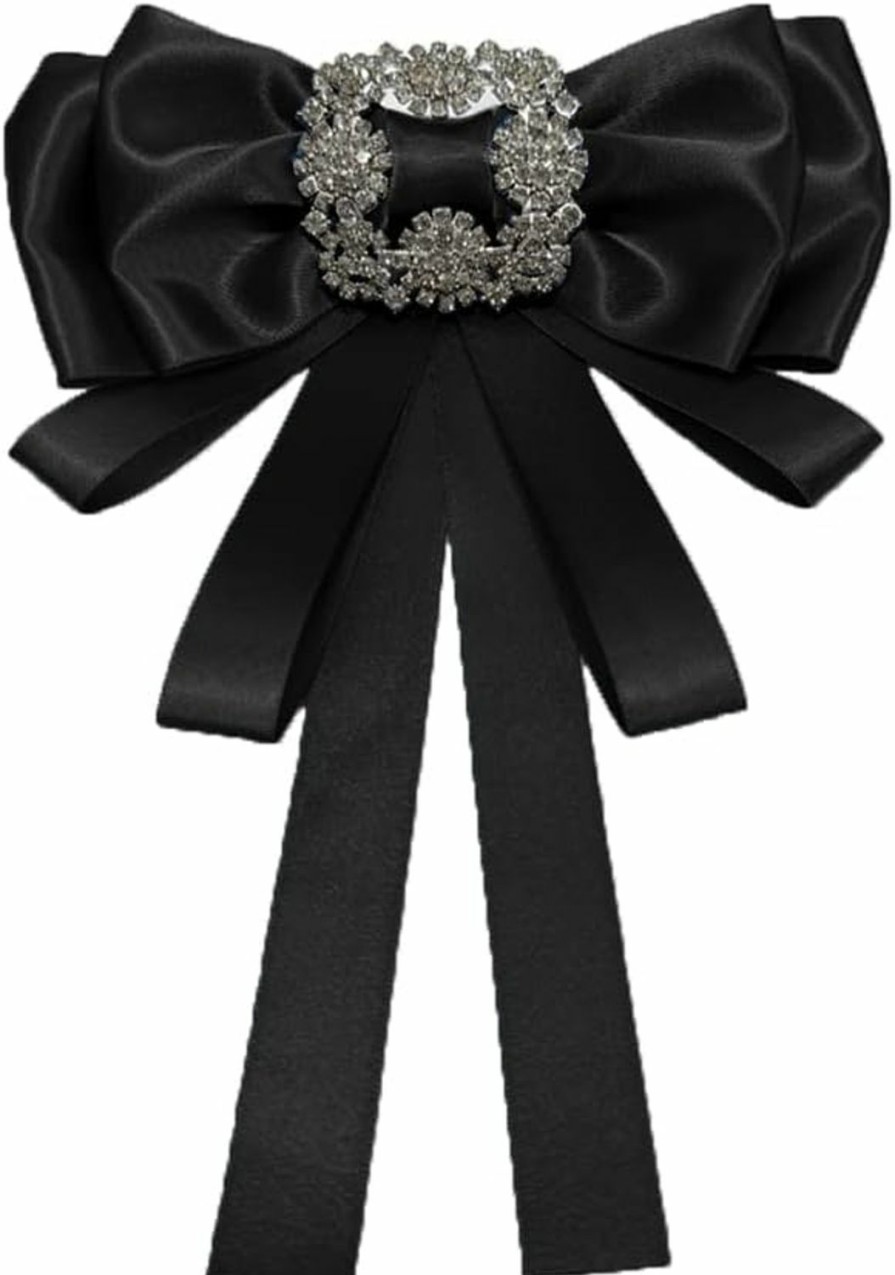 NewZenro Vintage Crystal Big Bowknot Ribbon Shirt Pre-Tied Bow Neck Tie Brooches Lapel Pins For Women Girls Elegant Rectangle Rhinestone Suit Collar Tie Breastpin Corsage Accessories Clothes Jewelry Wedding Party Banquet Birthday Gifts Online