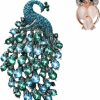 Generic Fabmode Rhinestone Peacock Brooch Pin, Handmade Exquisite Exaggerated Jewelry Big Blue Green Crystal Bird Animal Brooches Lapel Collar Suit Shirt Coat Pins Elegant Dress Accessories Wedding Christmas Birthday Valentine Jewelry Gift For Women Fashion Girls Mom Girlfriend Hot