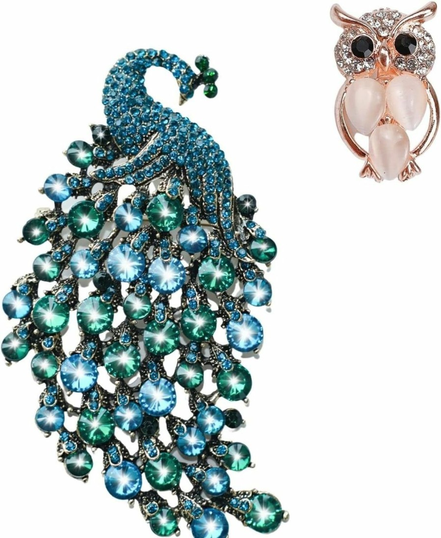 Generic Fabmode Rhinestone Peacock Brooch Pin, Handmade Exquisite Exaggerated Jewelry Big Blue Green Crystal Bird Animal Brooches Lapel Collar Suit Shirt Coat Pins Elegant Dress Accessories Wedding Christmas Birthday Valentine Jewelry Gift For Women Fashion Girls Mom Girlfriend Hot