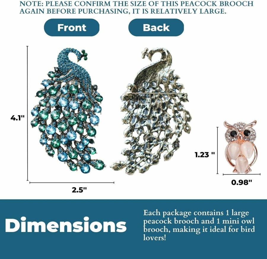 Generic Fabmode Rhinestone Peacock Brooch Pin, Handmade Exquisite Exaggerated Jewelry Big Blue Green Crystal Bird Animal Brooches Lapel Collar Suit Shirt Coat Pins Elegant Dress Accessories Wedding Christmas Birthday Valentine Jewelry Gift For Women Fashion Girls Mom Girlfriend Hot