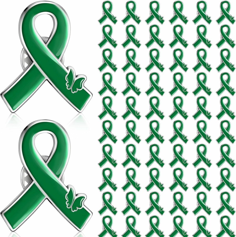 Tondiamo Tondiamo 60 Pcs Green Ribbon Lapel Pins Mental Health Awareness Pin Hope Brooch Badge Items Favors Gifts For Campaigns Event Online