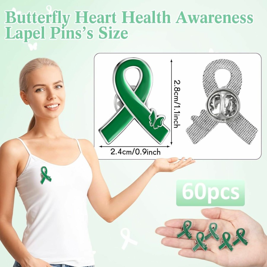 Tondiamo Tondiamo 60 Pcs Green Ribbon Lapel Pins Mental Health Awareness Pin Hope Brooch Badge Items Favors Gifts For Campaigns Event Online