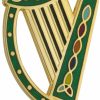 Solvar Solvar Irish Harp Brooch Gold Plated & Green Enamel Made In Ireland Clearance