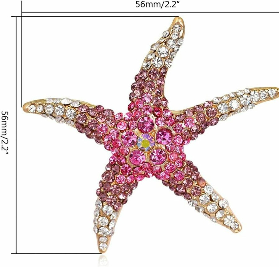 Teensery 2 Pcs Crystal Rhinestone Starfish Brooch Pin Marine Animal Brooch For Dress Hat Decorations Ornaments (Blue, Rose) Best