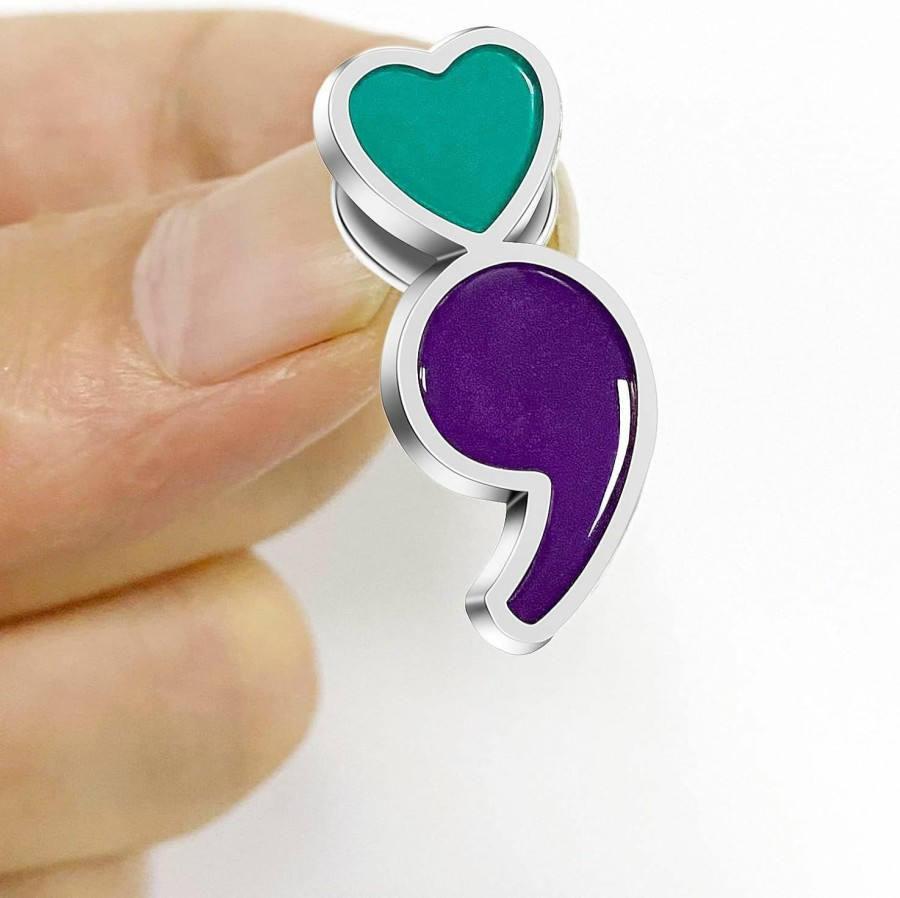 rhungift 6/12/50/100/Pcs Semicolon Mental Health Suicide Prevention Awareness Lapel Pins Bulk Metal Purple & Teal Ribbon Pin Souvenir Series Gifts Best