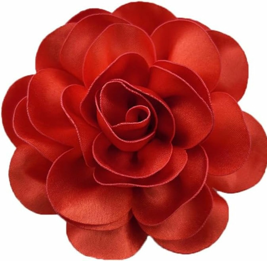 NewZenro Dainty Satin Rose Flower Large Brooch Lapel Pins Delicate Elegant Handmade Big Fabric Camellia Flower Brooches Pin Classic For Wedding Party Dance Banquet For Women Dress Suit Ceremony Clothes Accessories Jewelrygifts 120Mm Hot