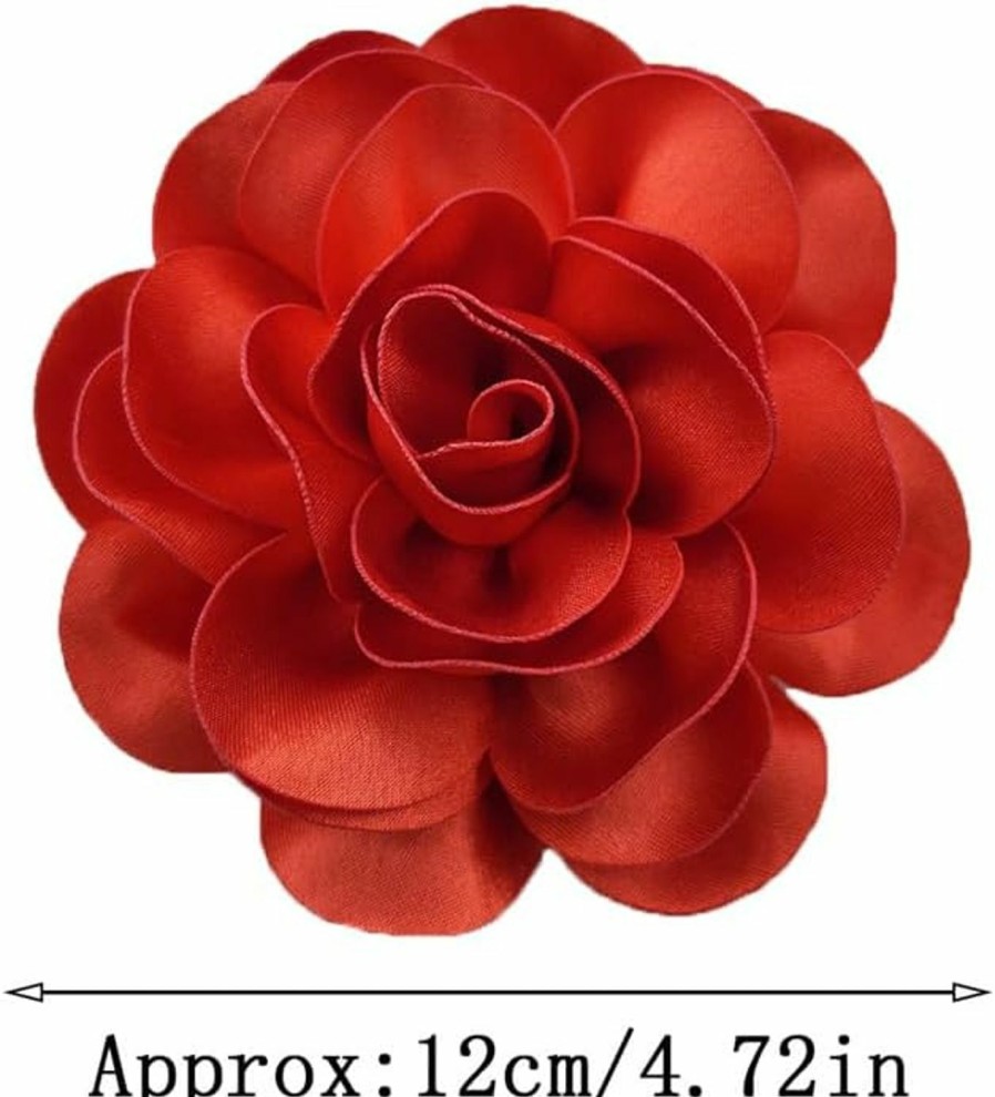 NewZenro Dainty Satin Rose Flower Large Brooch Lapel Pins Delicate Elegant Handmade Big Fabric Camellia Flower Brooches Pin Classic For Wedding Party Dance Banquet For Women Dress Suit Ceremony Clothes Accessories Jewelrygifts 120Mm Hot