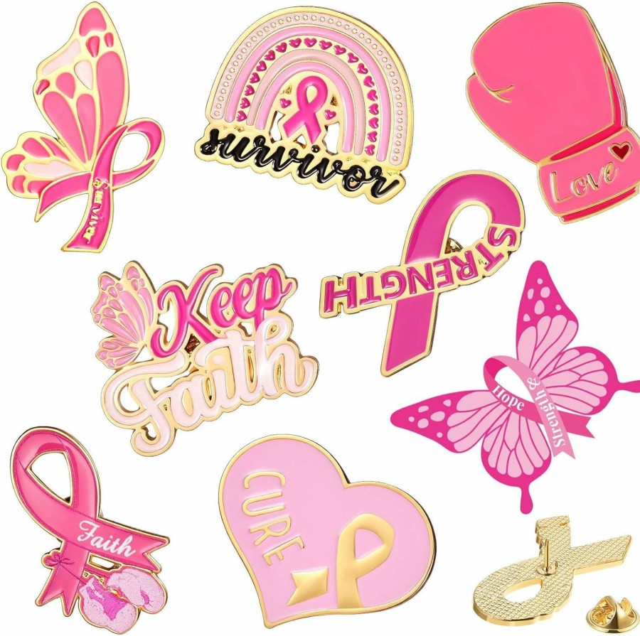 Crowye Crowye Breast Cancer Awareness Enamel Lapel Pin Women Breast Cancer Awareness Pink Ribbon Butterfly Brooch For Women Gifts Wholesale