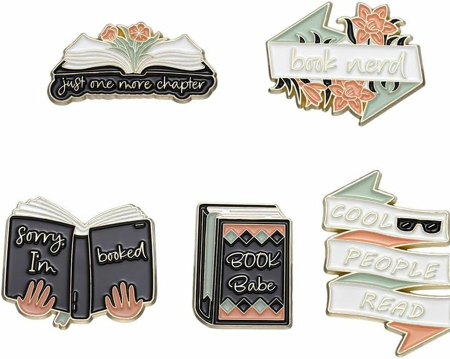 FOTN 5 Pcs Cartoon Book Brooch Badge Cartoon Flower Books Hard Enamel Pins Simple Reading Quotes Series Lapel Pins Readers Decoration Letter Brooch Jewelry Creative Cute Gifts For Reading Lovers Online