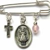 SANTORAL Religious Brooch With Natural Stones And Charms - Silverplated - Gift For Birthdays, Valentine'S, Christmas, Mother'S Day, Comes In Gift Box With Prayer New