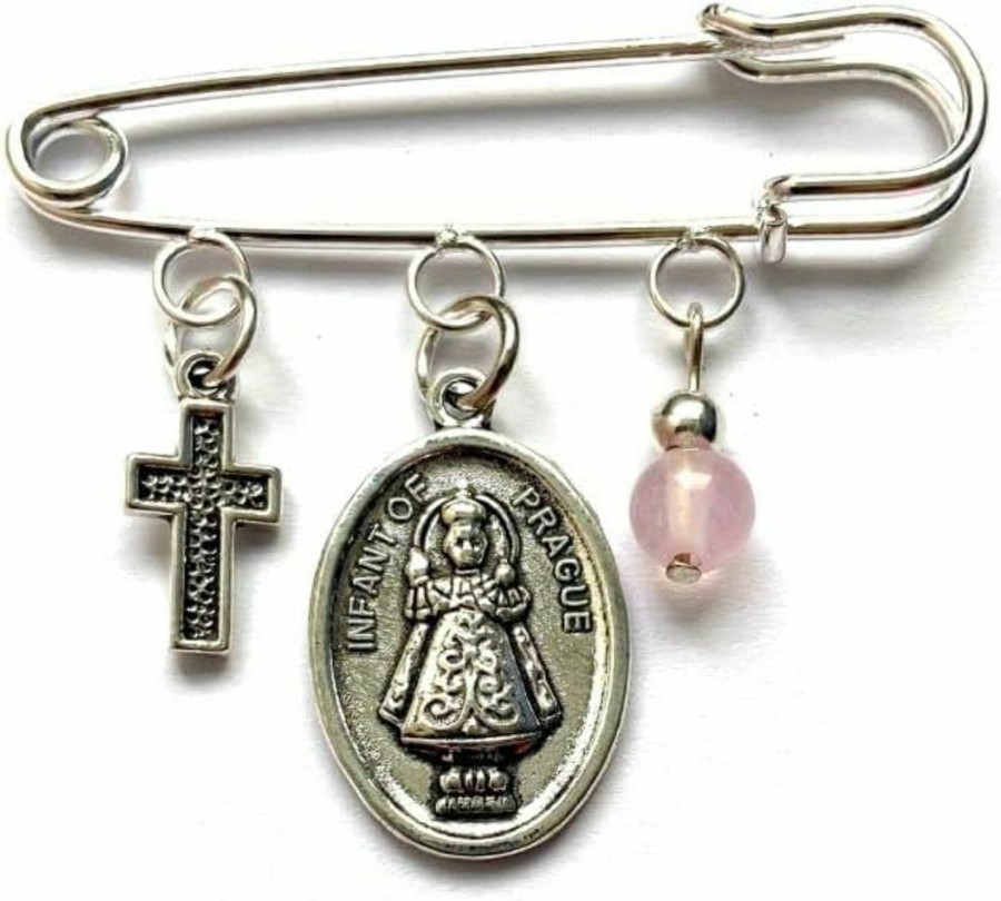 SANTORAL Religious Brooch With Natural Stones And Charms - Silverplated - Gift For Birthdays, Valentine'S, Christmas, Mother'S Day, Comes In Gift Box With Prayer New