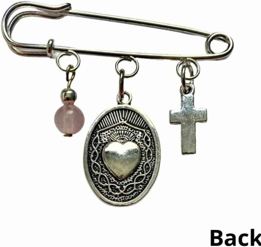 SANTORAL Religious Brooch With Natural Stones And Charms - Silverplated - Gift For Birthdays, Valentine'S, Christmas, Mother'S Day, Comes In Gift Box With Prayer New