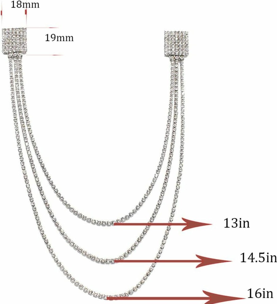 Izpack Rhinestone Geometric Tassel Lapel Brooch Pin Long Chain Multi-Layered Full Of Crystal Square Pins Clip Dress Sweater Collar Jackets Suit Brooches Pins Fashion Jewelry Gifts For Women Girls Accessories Best