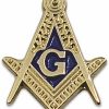 The Masonic Exchange Square & Compass Masonic Lapel Pin - [Gold & Blue][5/8'' Tall] Hot