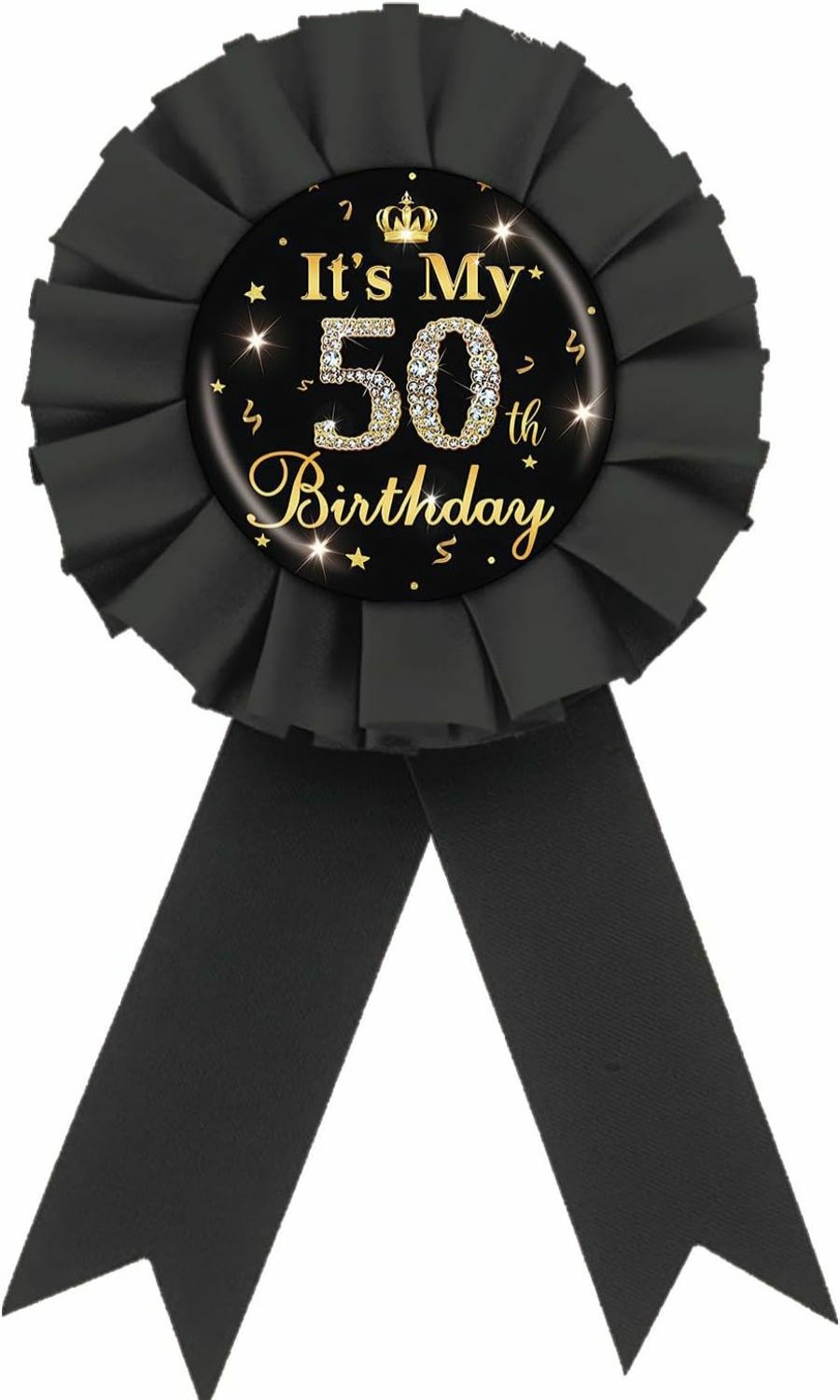 ROSTYAKZ It'S My 50Th Birthday Tinplate Badge Pin, Gold Diamond Happy 50Th Birthday Button Pin, 50 & Fabulous Birthday Black Rosette Award Ribbon Pin For Women, Brooch Buttons For Fifty Years Old Birthday Party Decoration Hot