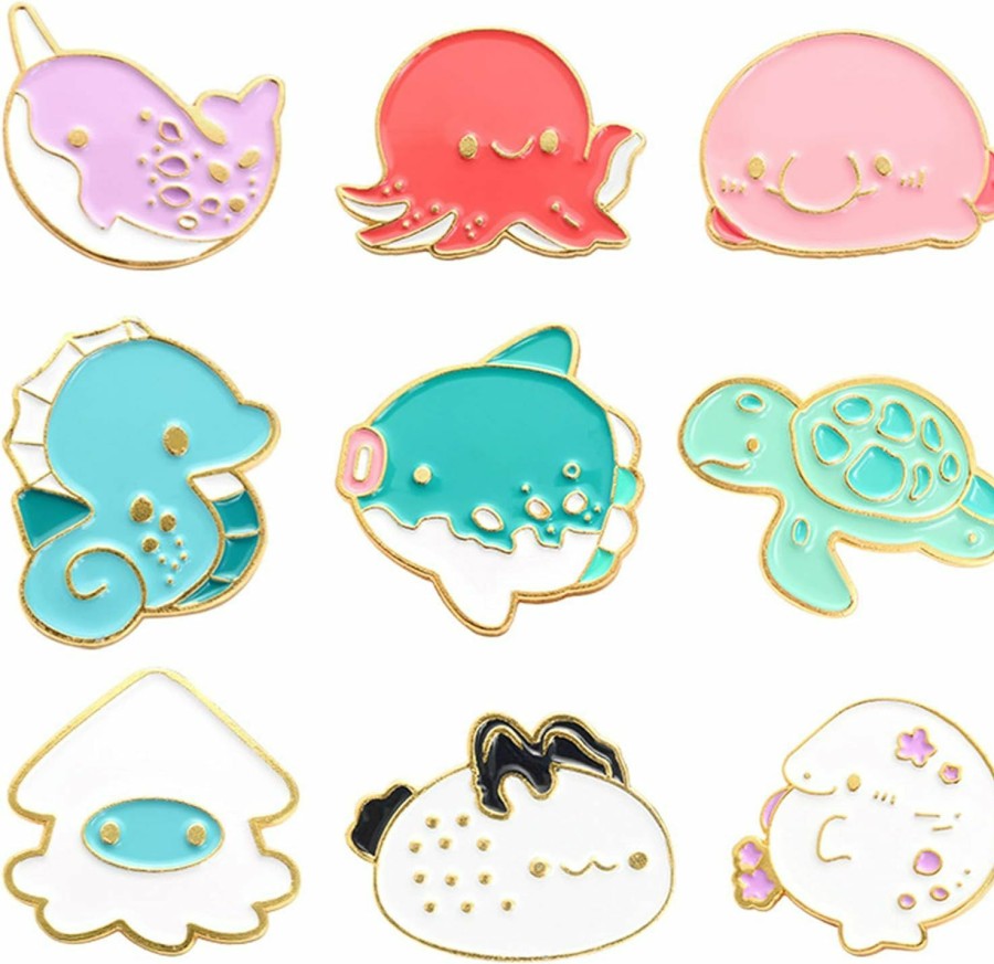 ROFARSO Cartoon Marine Life Enamel Lapel Pin Set Cute Sea Animal Brooch Pins Badge Whale/Sea Turtle/Octopus/Hippocampus/Fish For Children'S Day Gift Clothes Backpacks Badges Hats Bags Gift Clearance