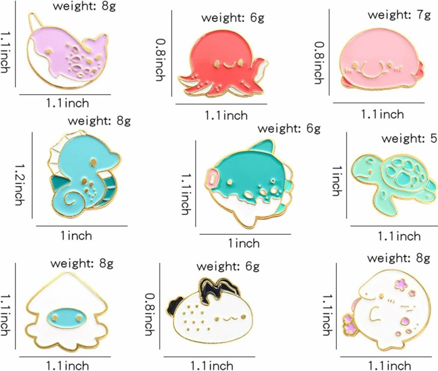 ROFARSO Cartoon Marine Life Enamel Lapel Pin Set Cute Sea Animal Brooch Pins Badge Whale/Sea Turtle/Octopus/Hippocampus/Fish For Children'S Day Gift Clothes Backpacks Badges Hats Bags Gift Clearance