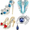 Sureio 4 Pieces Brooches Pins For Women Rhinestone High Heel Crystal Brooches Princess Shoes Angel Wing Tear For Women Brides Gifts Party Favors Mom'S Present Hot