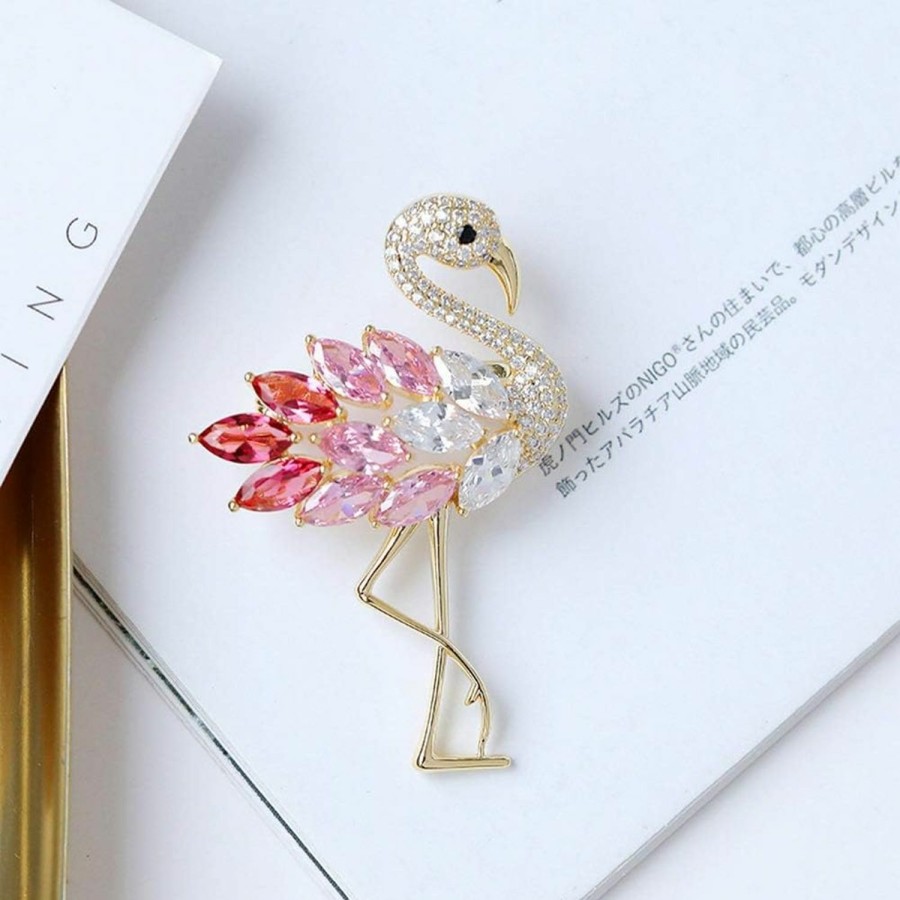 SKZKK Skzkk Colourful Flamingo Brooches Diamond Broaches For Women Crystal Rhinestone Animal Pins Colorful Diamond Party Vintage Womens Jewelry Best