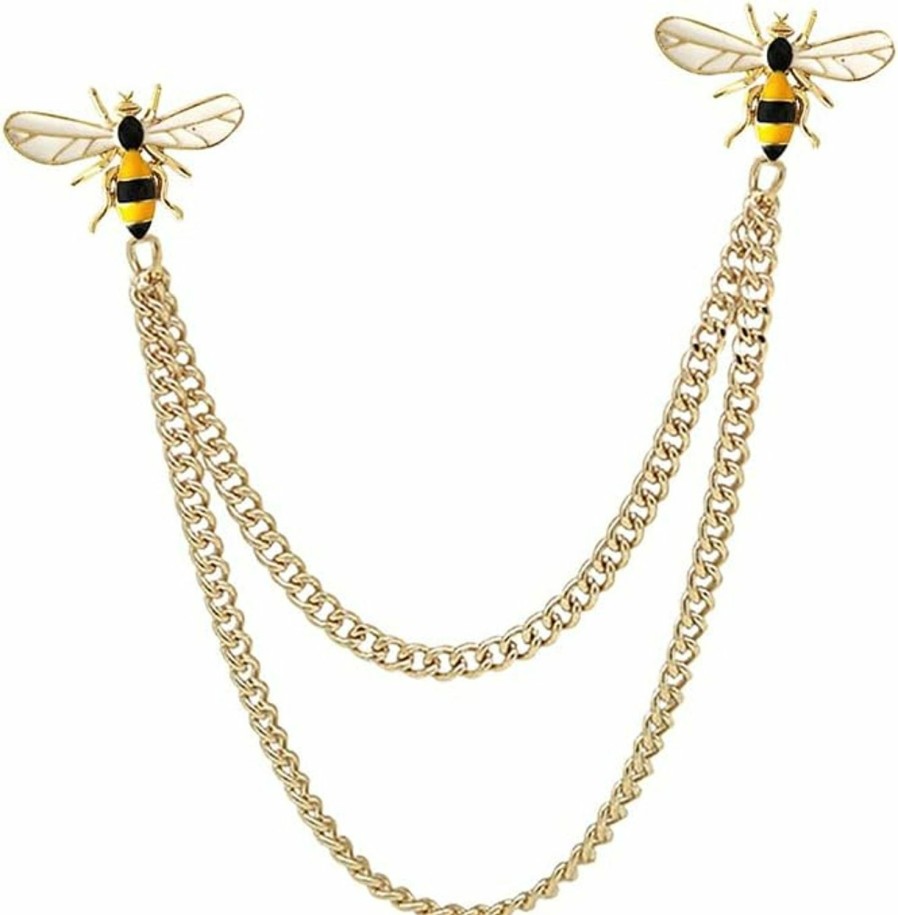 XUN Zhe Cute Bee Long Chain Brooch Pin,Animal Insect Bee Chain Tassel Lapel Pin Enamel Bee Suit Pin Jewelry For Women Men Gifts New