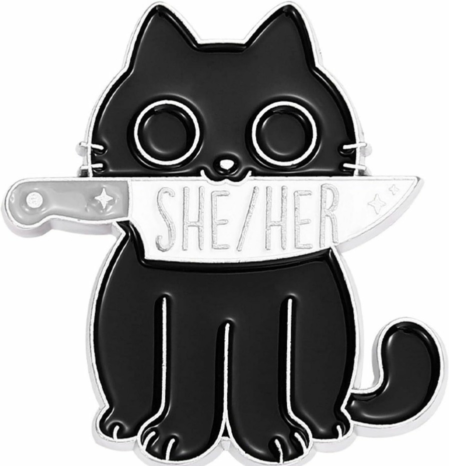 COLORFUL BLING Cute Black Cat Lgbtq Pin Brooches They/He Him/They Them/She Her/He They Gender Identity Bulk Pins For Pride Parade Clothing Backpack Hat Decoration Clearance