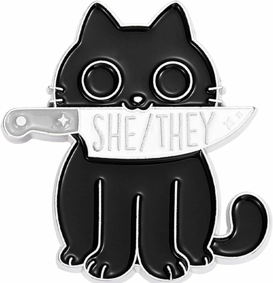 COLORFUL BLING Cute Black Cat Lgbtq Pin Brooches They/He Him/They Them/She Her/He They Gender Identity Bulk Pins For Pride Parade Clothing Backpack Hat Decoration Clearance