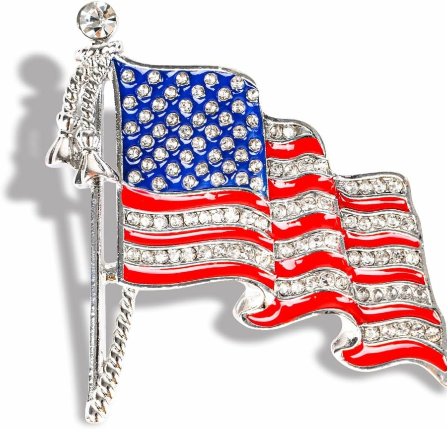 JOFONY Jofony American Flag Brooches,Waving Usa Flag Lapel Pin Sparkling Shining Artificial Diamonds Rhinestone Independence Day Brooch Pins For Adults And Children Coat Shirt And Uniform Best