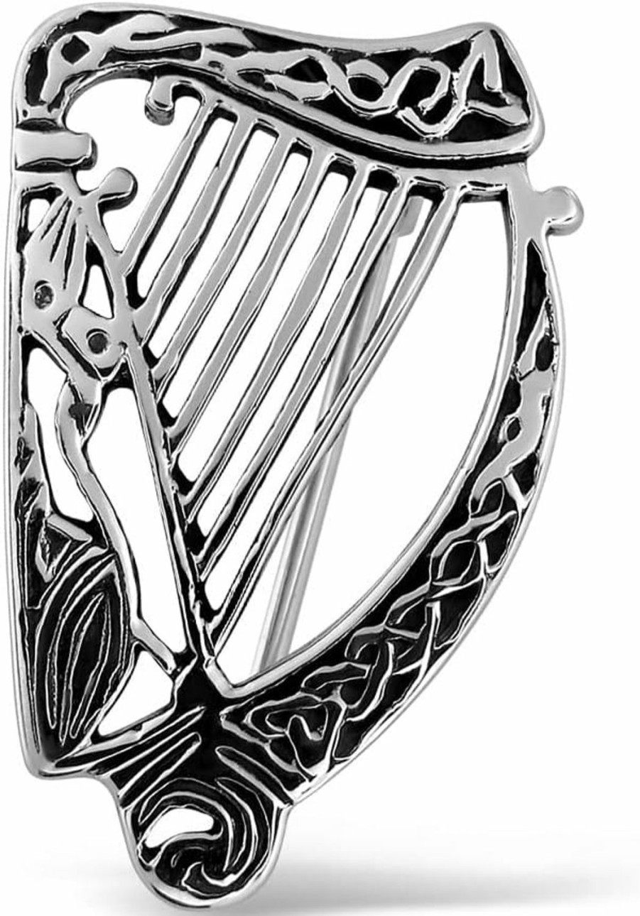 W | S WITHLOVE SILVER Withlovesilver 925 Sterling Silver Celtic Triquetra Trinity Harp Musical Brooch Pin Clearance