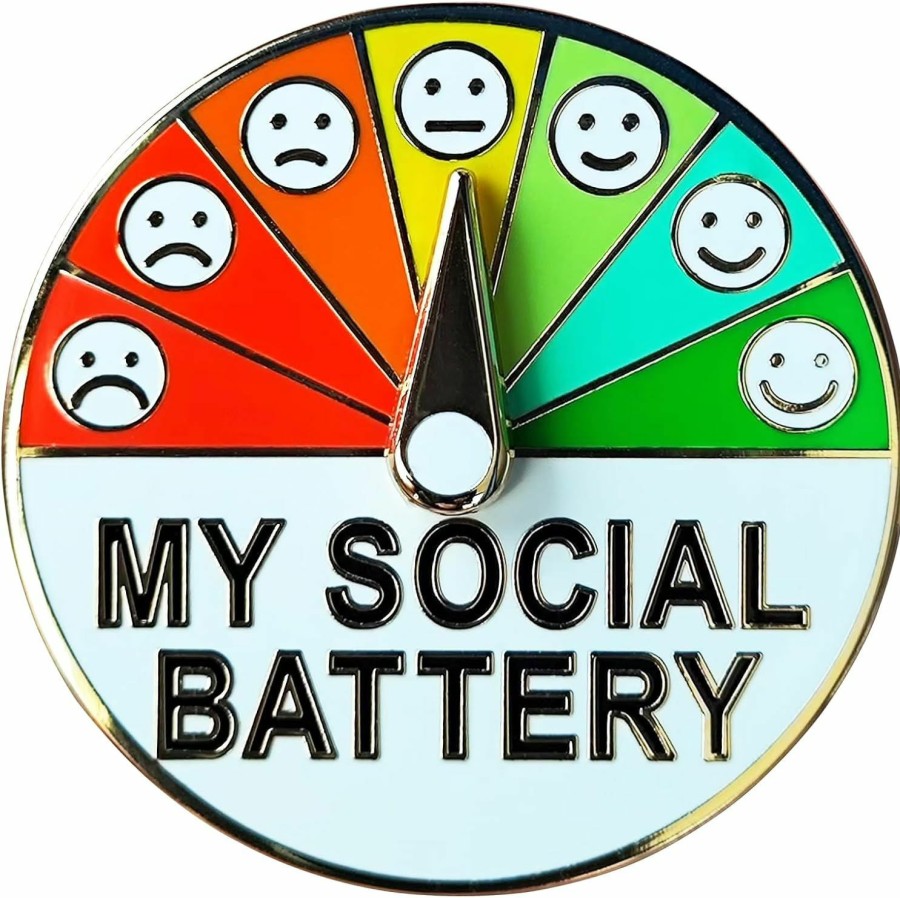 Arturbo Arturbo For Social Battery Pin,My Social Battery Creative Introvert Lapel Pin ,360 Rotation Creative Fun Enamel Emotional Pins Emotion Mood Expressing Pins 7 Days A Week Brooch For Women Men Backpack Hat Wholesale