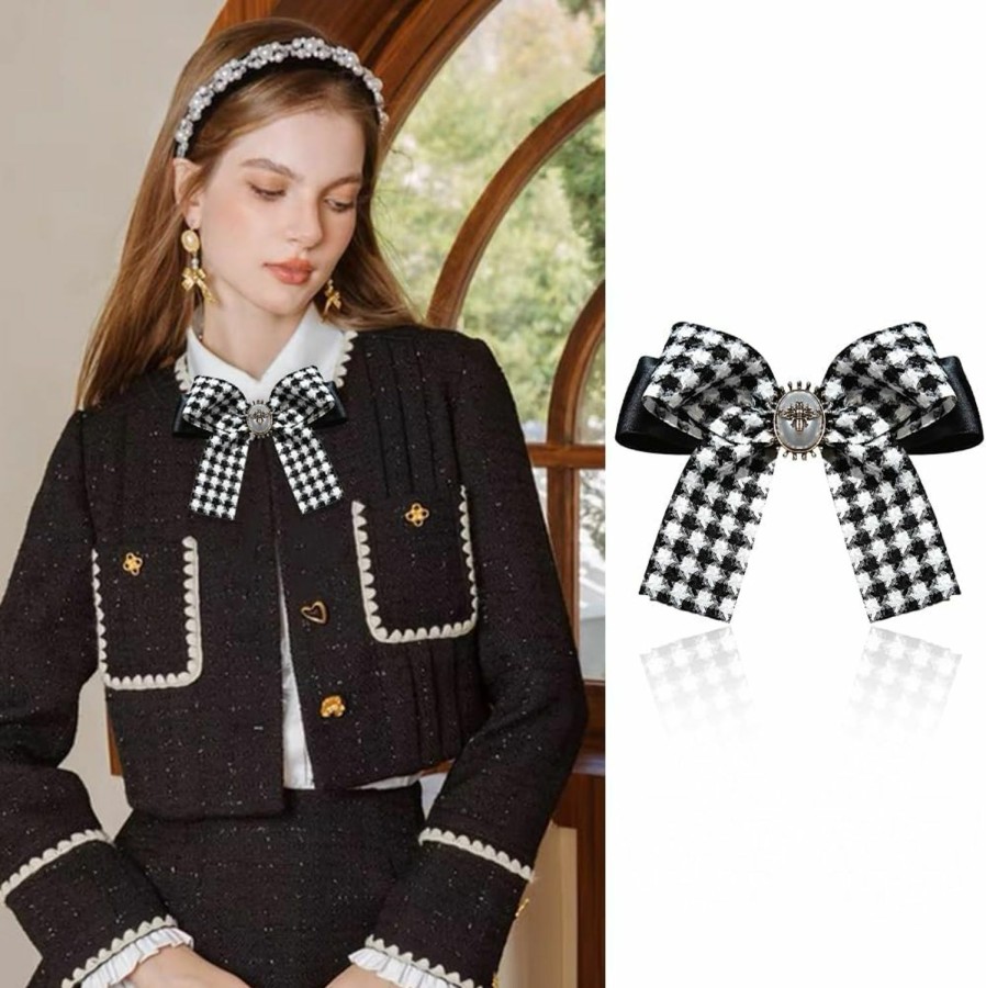 JKQBUX Jkqbux Korean Chic Ribbon Bow Tie Brooch Pins For Women Girls Retro Plaid Bow Brooch Pre-Tied Bowknot Corsage Party Ceremony Clearance