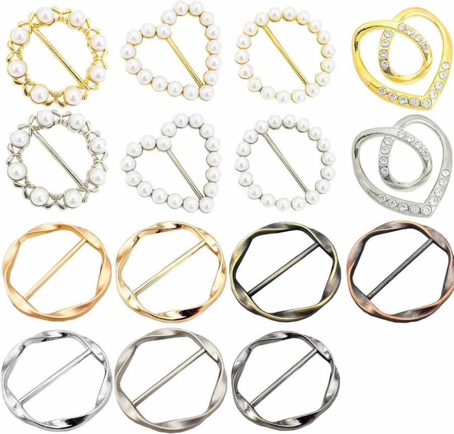 Jawfait 15Pcs Scarf Rings, Stylish Clasp Waist T Shirt Clips, Scarf Rings And Slides For Scarves, Alloy Twist Knot Tie Clip Buckle Decor Ring, Wrap Holder For Women Silk Scarf, Shawl, T-Shirt, Clothing Best