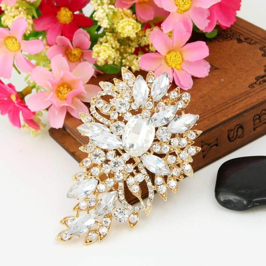 EVER FAITH Ever Faith Women'S Austrian Crystal Wedding Flower Leaf Bouquet Brooch Online